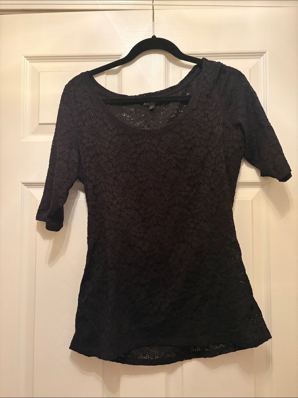 Express Black Lace Short-Sleeve Scoop Neck Top